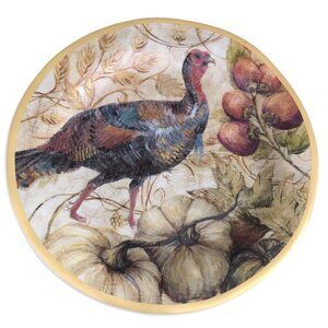 Pottery Barn Thanksgiving Fresco Bountiful Turkey Salad Plates 9" Set of 3 NEW